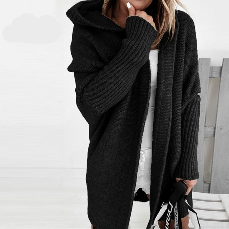 Oversized Long Hooded Knitted Cardigan