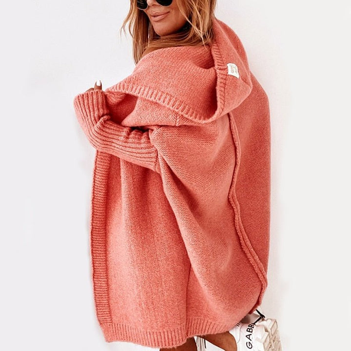 Oversized Long Hooded Knitted Cardigan