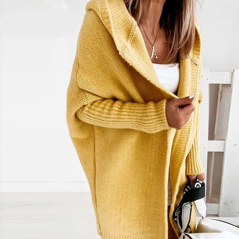 Oversized Long Hooded Knitted Cardigan