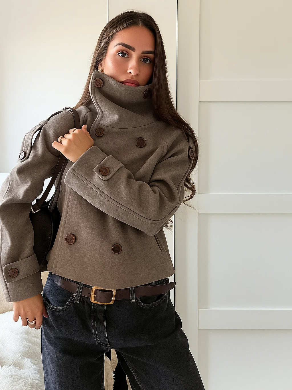 Casual Cotton Blend Lapel Woven Jacket