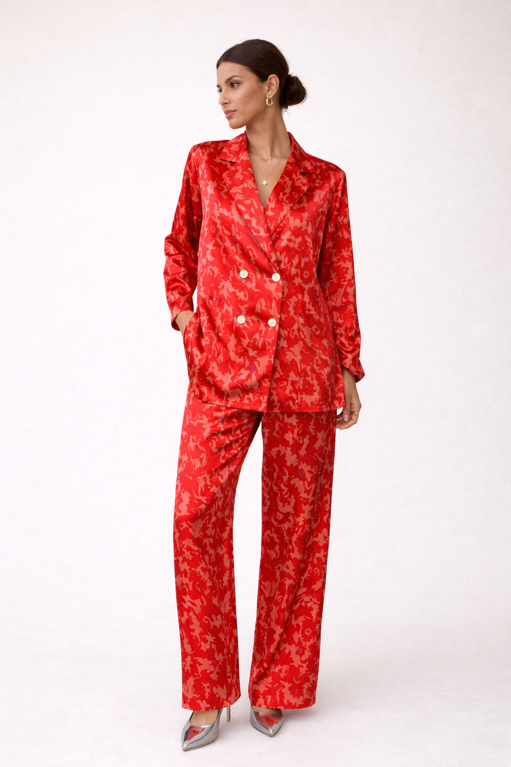 Crossed Notched Lapel Tailored Blazer