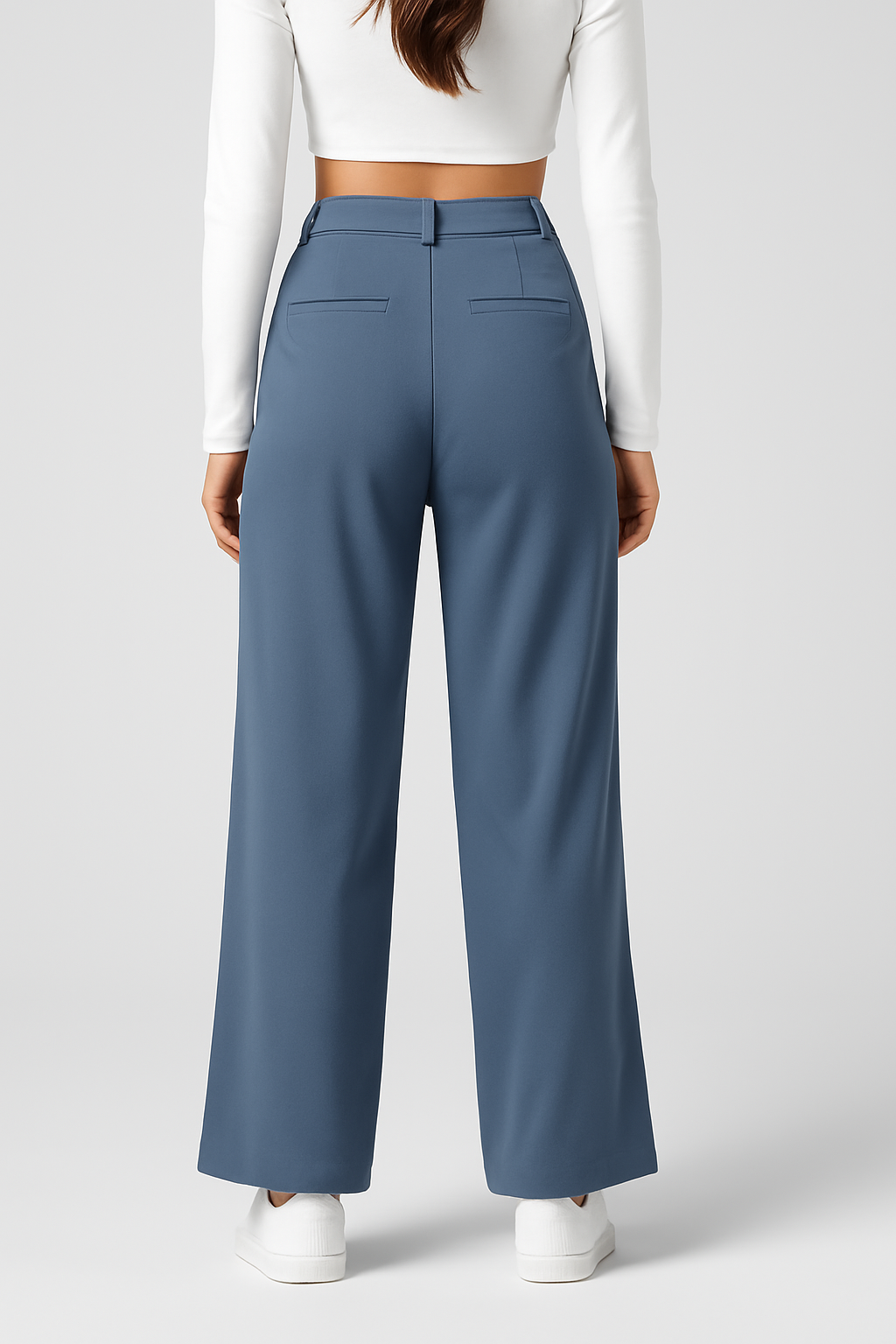 Ladies High Waist Elastic Trousers – Plain Casual Trousers for Daily Wear