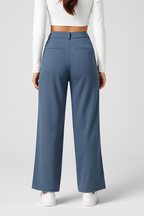 Ladies High Waist Elastic Trousers – Plain Casual Trousers for Daily Wear