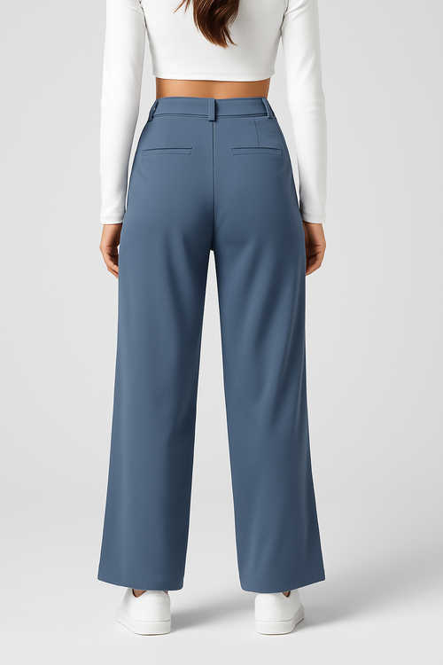 Ladies High Waist Elastic Trousers – Plain Casual Trousers for Daily Wear