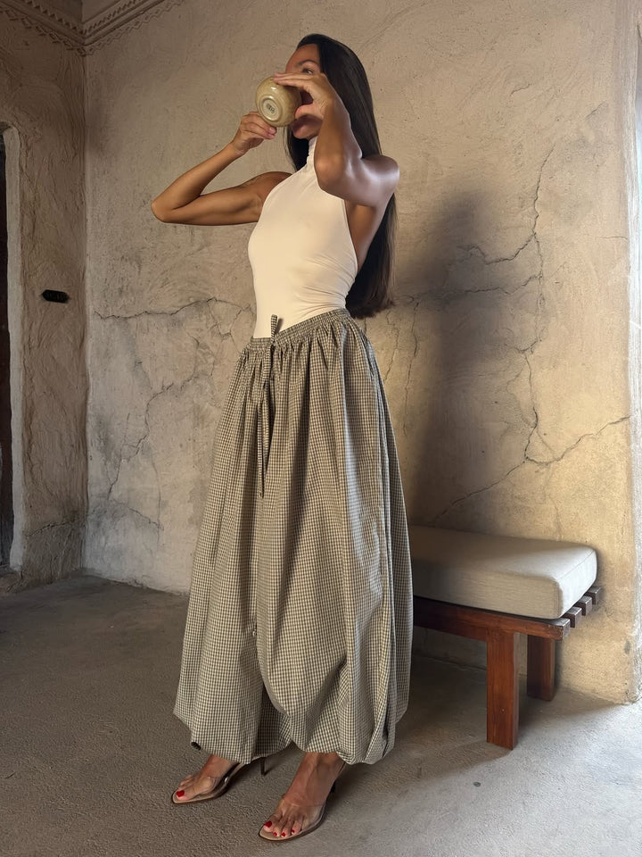 Checkered Woven Wide-Leg Trousers