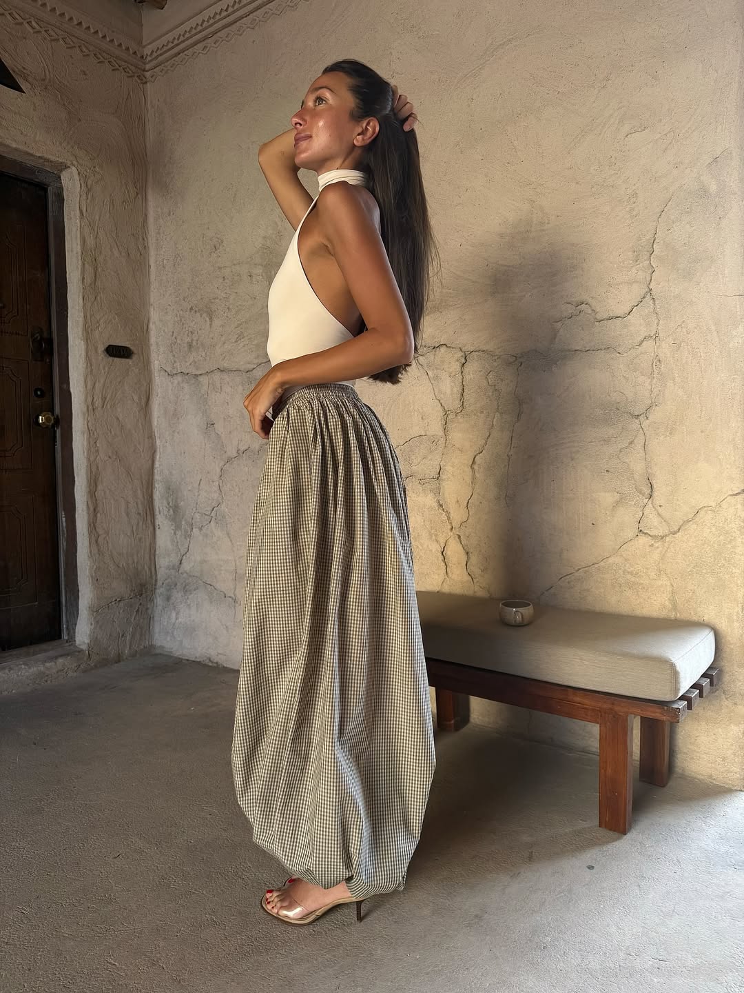 Checkered Woven Wide-Leg Trousers