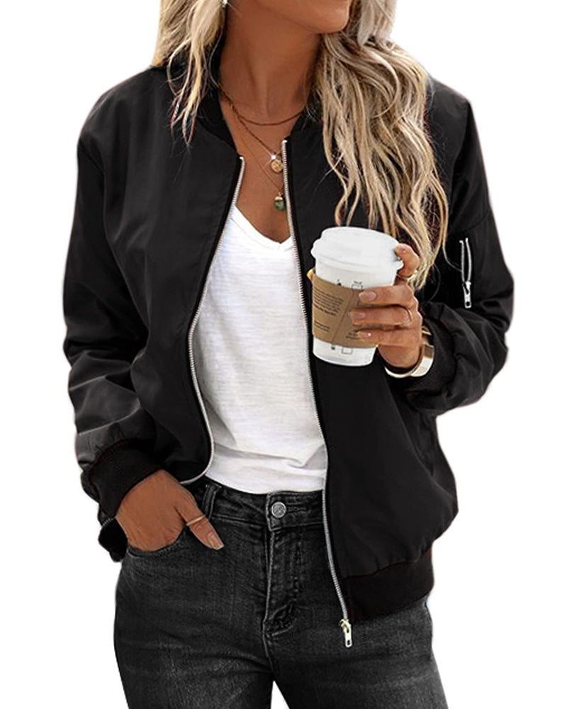 Classic Ribbed Zip Bomber Jacket