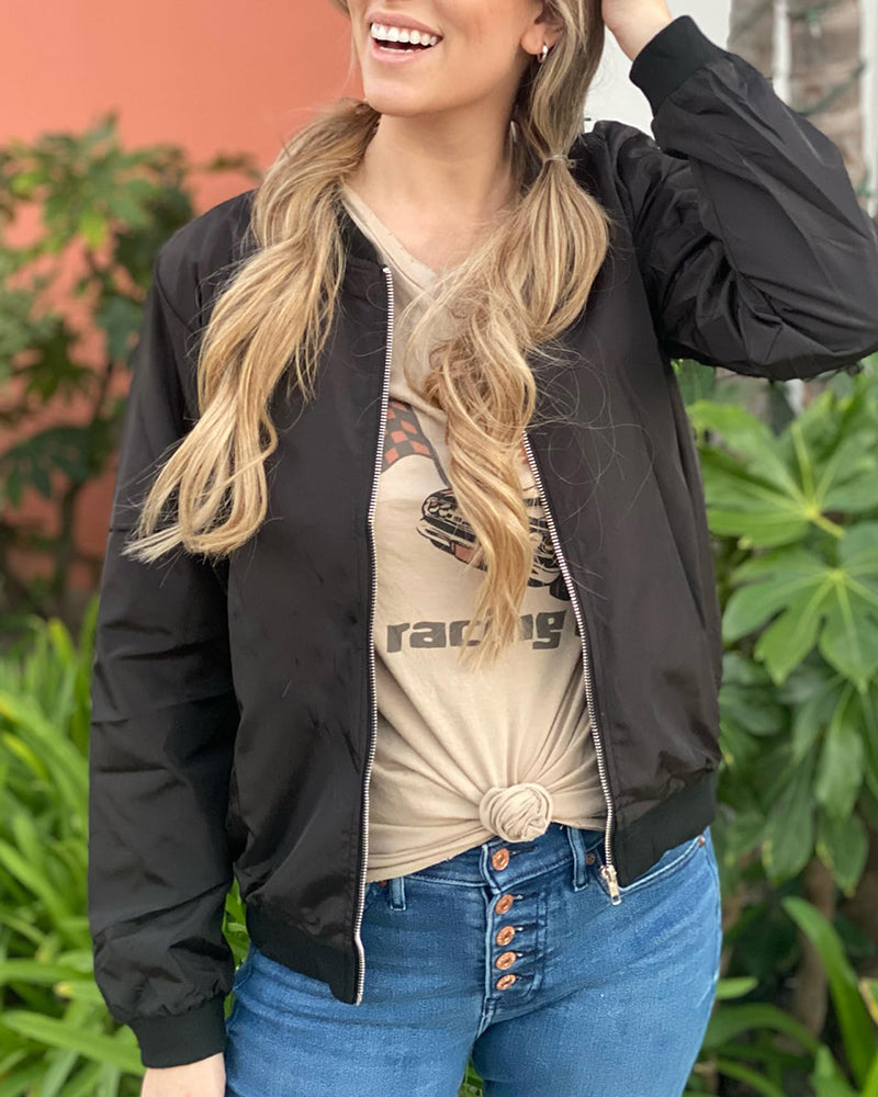Classic Ribbed Zip Bomber Jacket