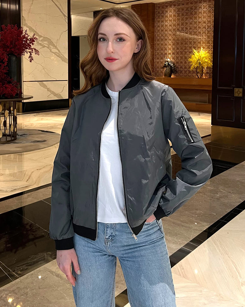 Classic Ribbed Zip Bomber Jacket