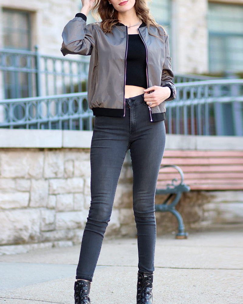 Classic Ribbed Zip Bomber Jacket