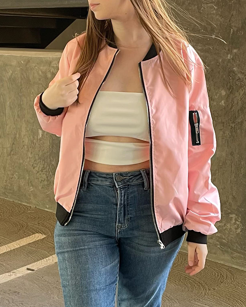 Classic Ribbed Zip Bomber Jacket