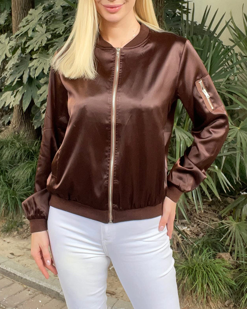 Classic Ribbed Zip Bomber Jacket