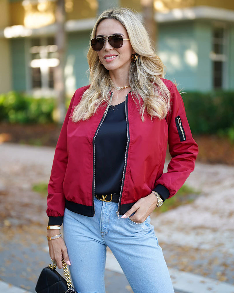 Classic Ribbed Zip Bomber Jacket
