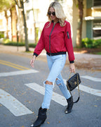 Classic Ribbed Zip Bomber Jacket