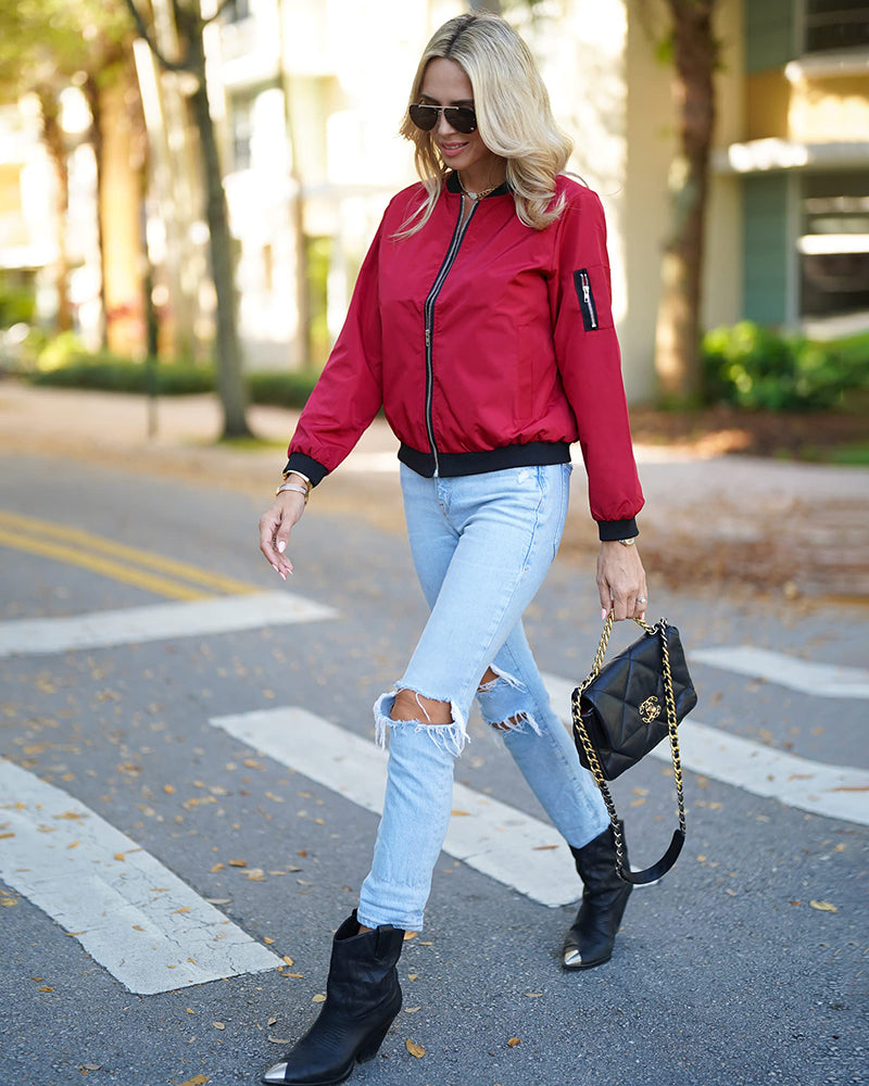 Classic Ribbed Zip Bomber Jacket