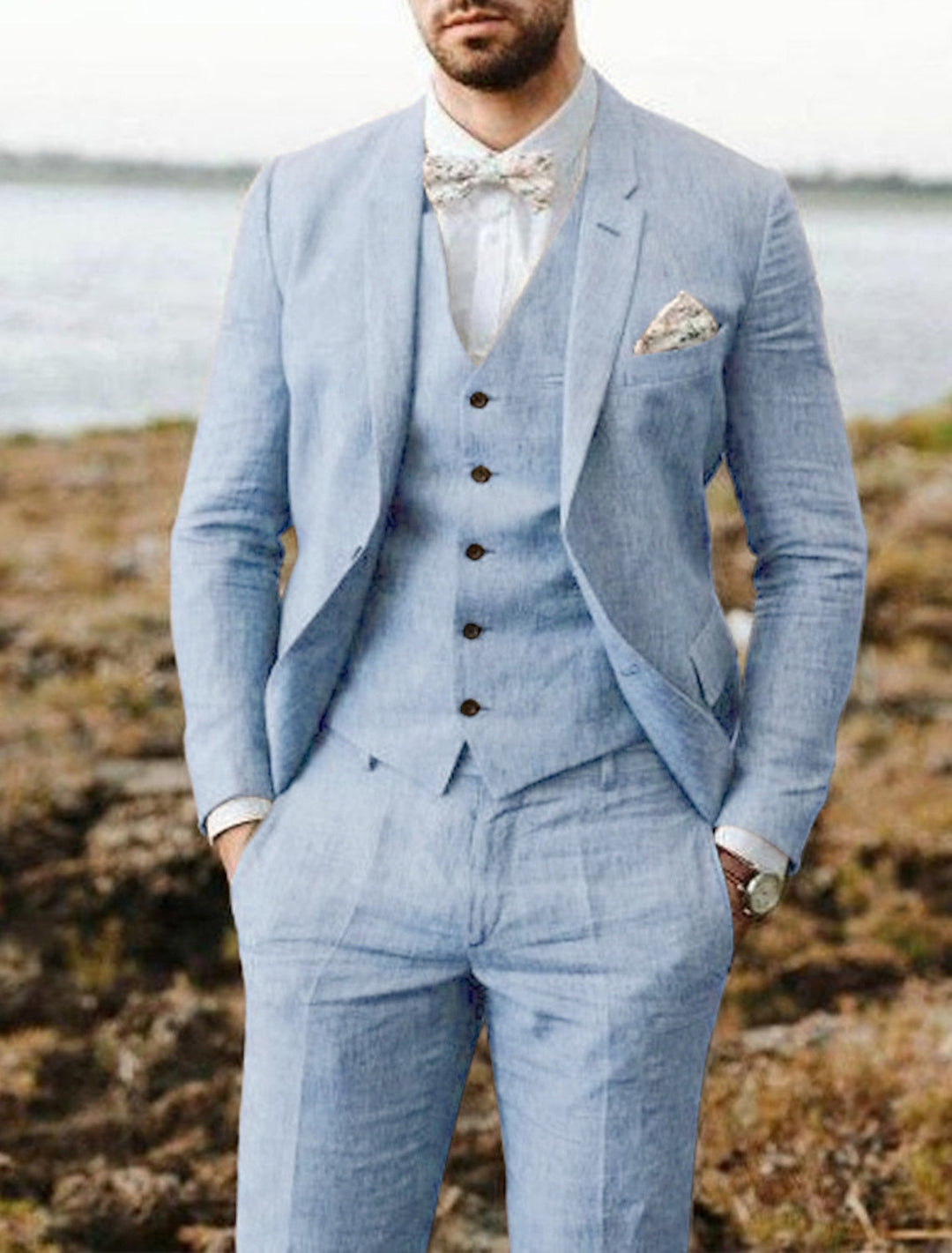 Classic Three-Piece Men’s Linen Suit