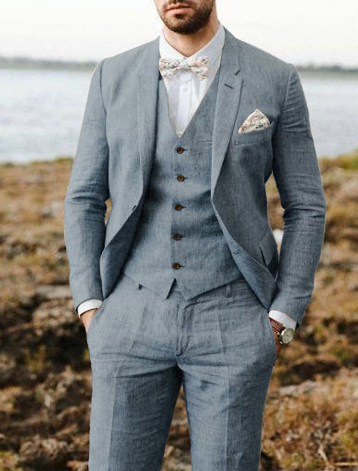 Classic Three-Piece Men’s Linen Suit