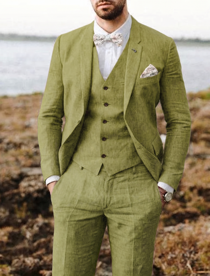 Classic Three-Piece Men’s Linen Suit