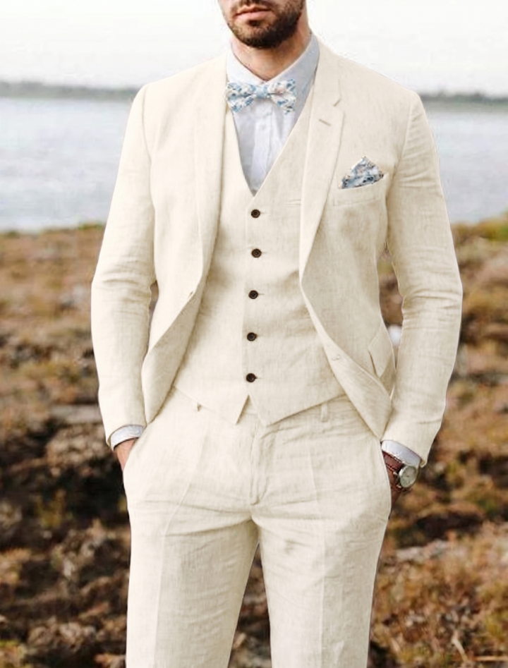 Classic Three-Piece Men’s Linen Suit