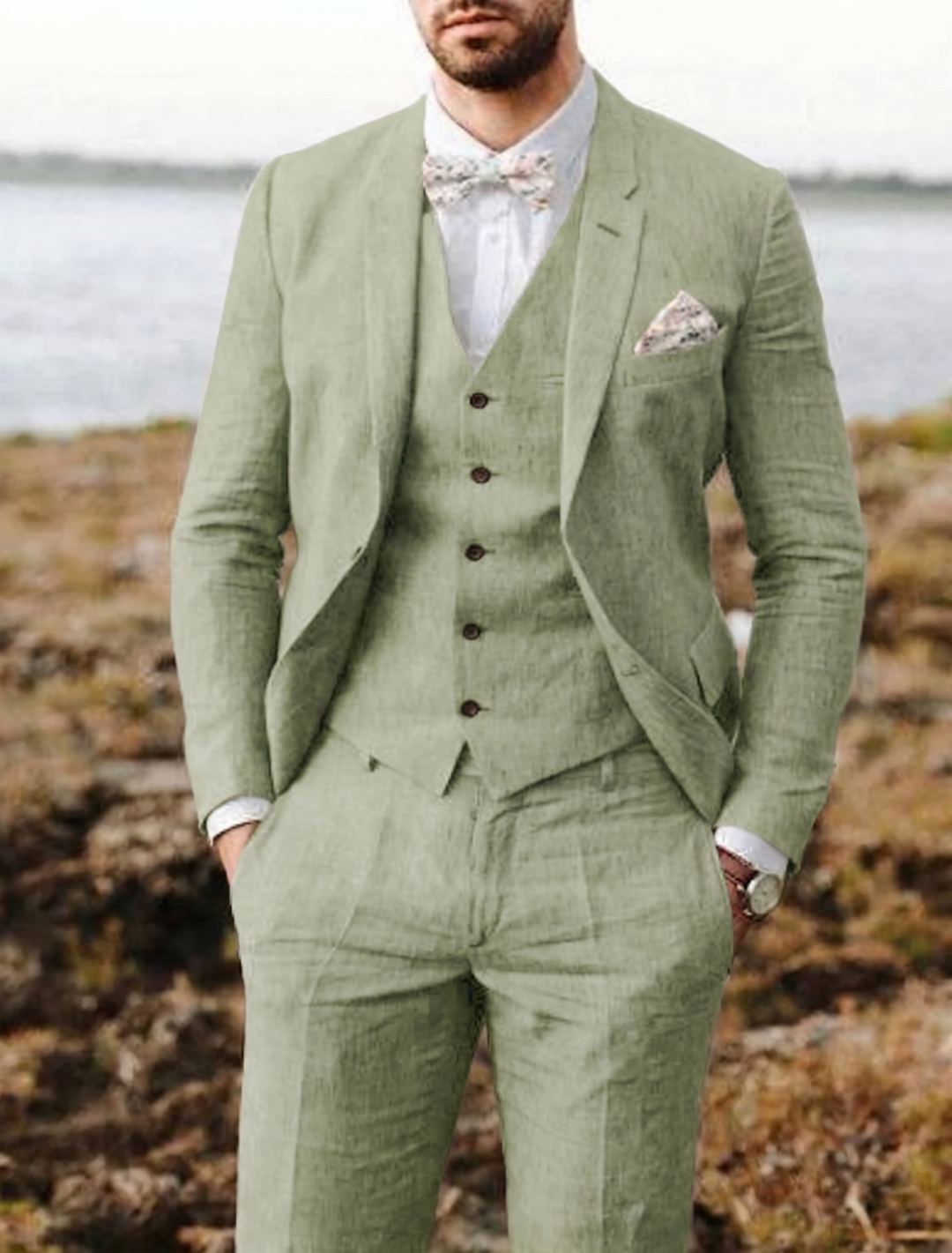 Classic Three-Piece Men’s Linen Suit
