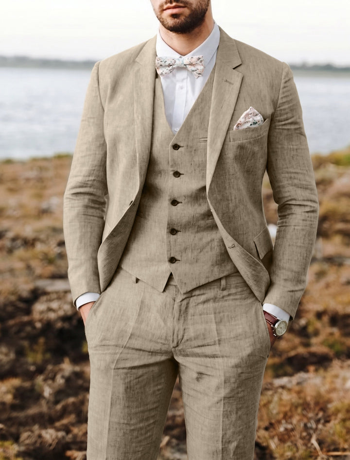 Classic Three-Piece Men’s Linen Suit