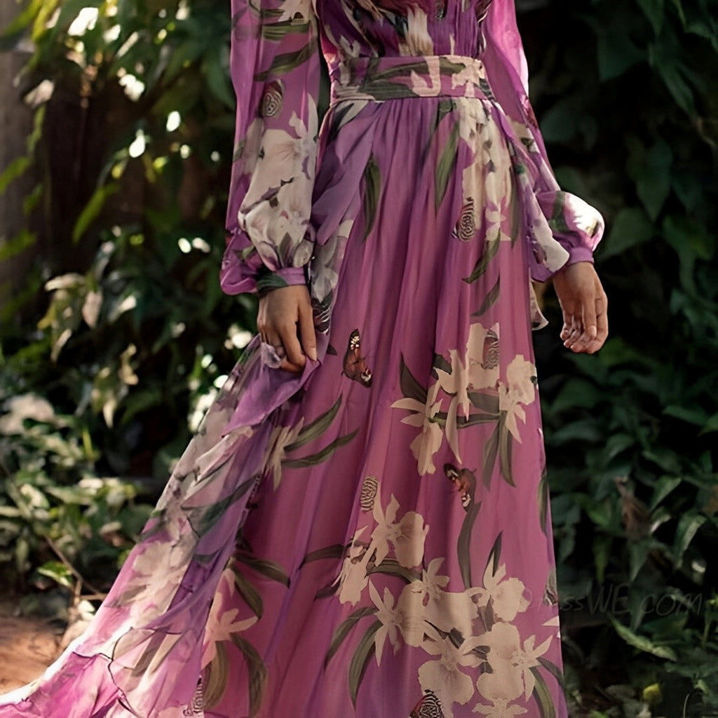 Floral Maxi Dress Waist Tie Women’s Summer Gown