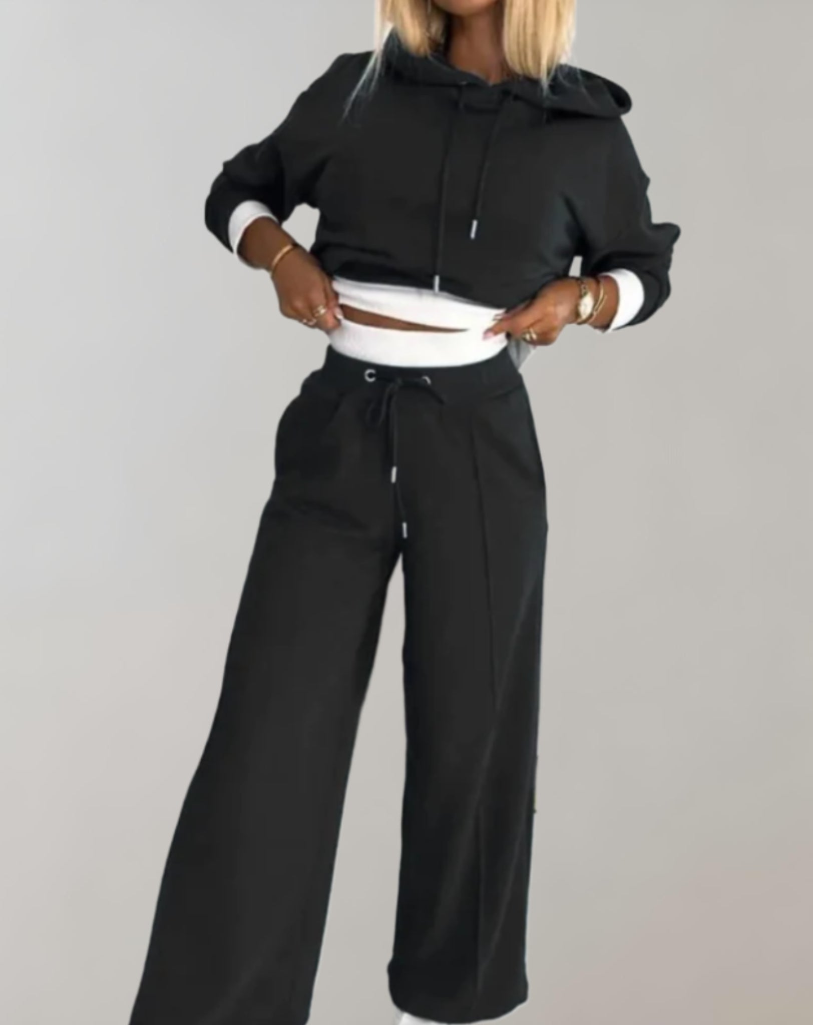 Women’s 2-Piece Hoodie Tracksuit Set with Wide-Leg Pants