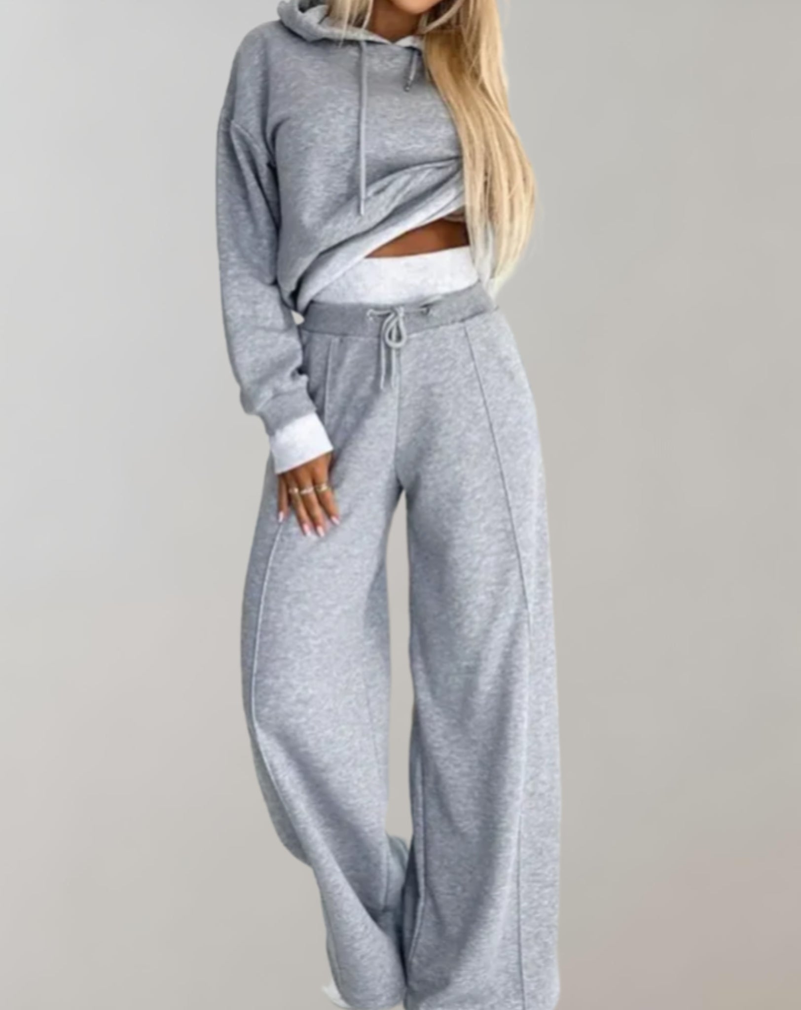 Women’s 2-Piece Hoodie Tracksuit Set with Wide-Leg Pants