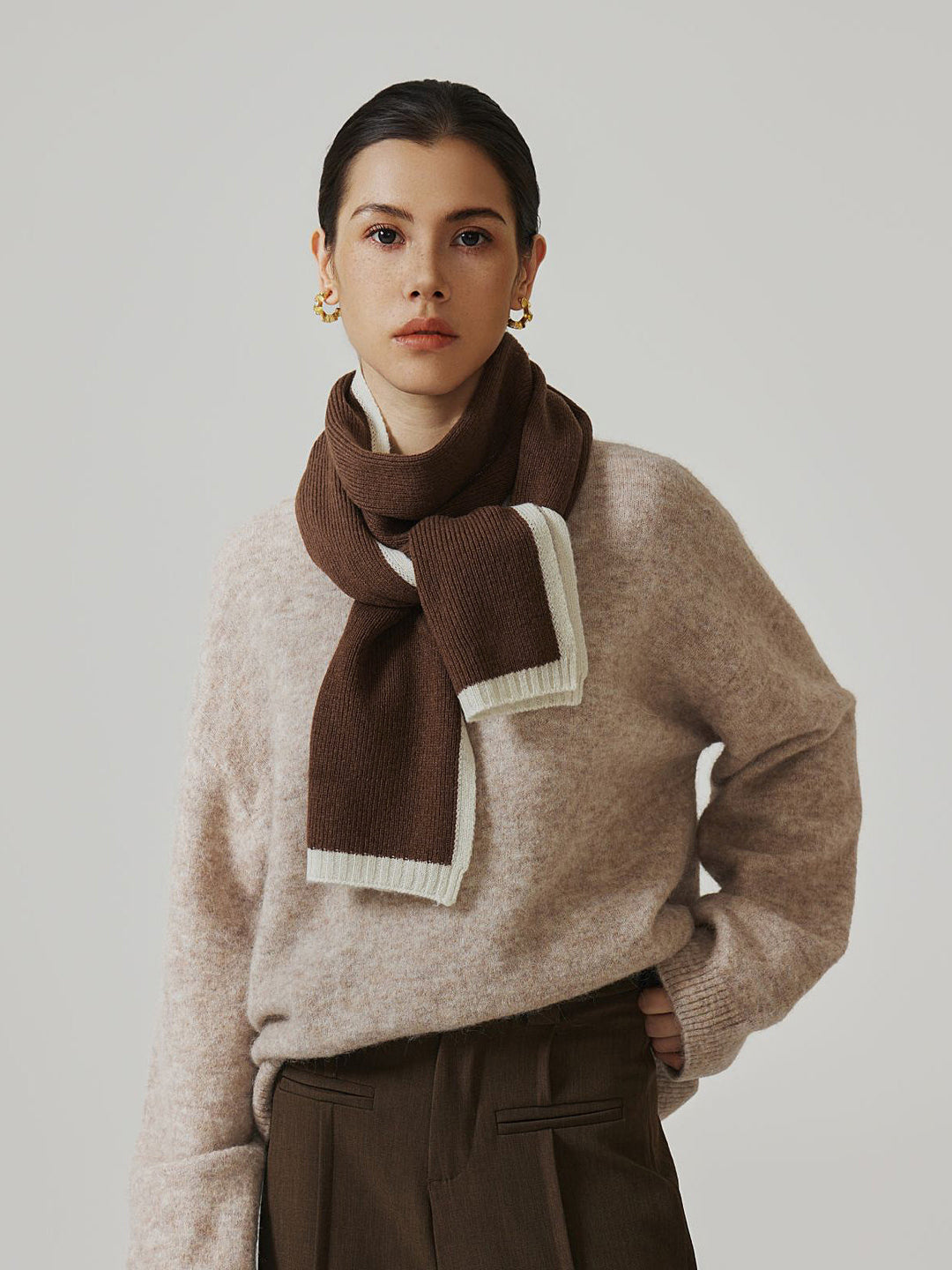 Contrast Trim Knit Wool Scarf