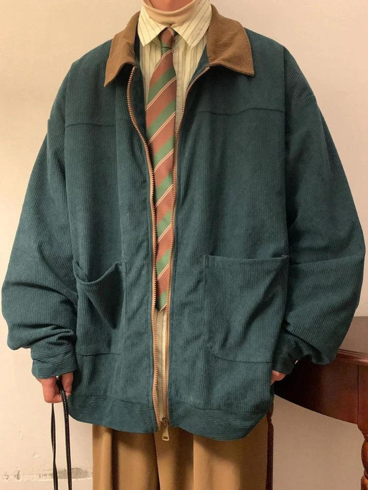 Contrast Zip Corduroy Jacket