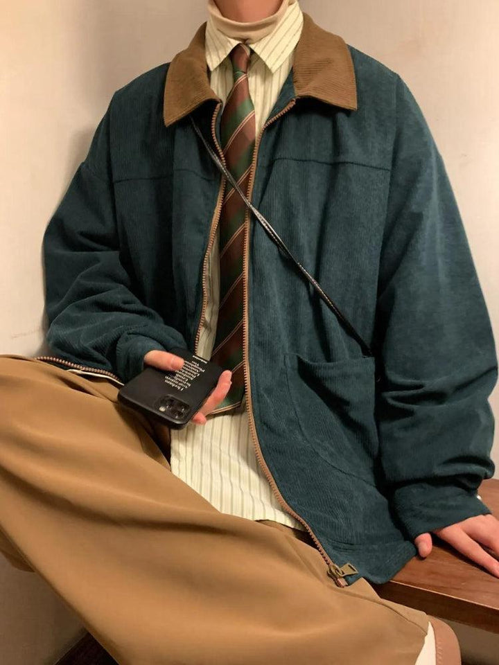 Contrast Zip Corduroy Jacket