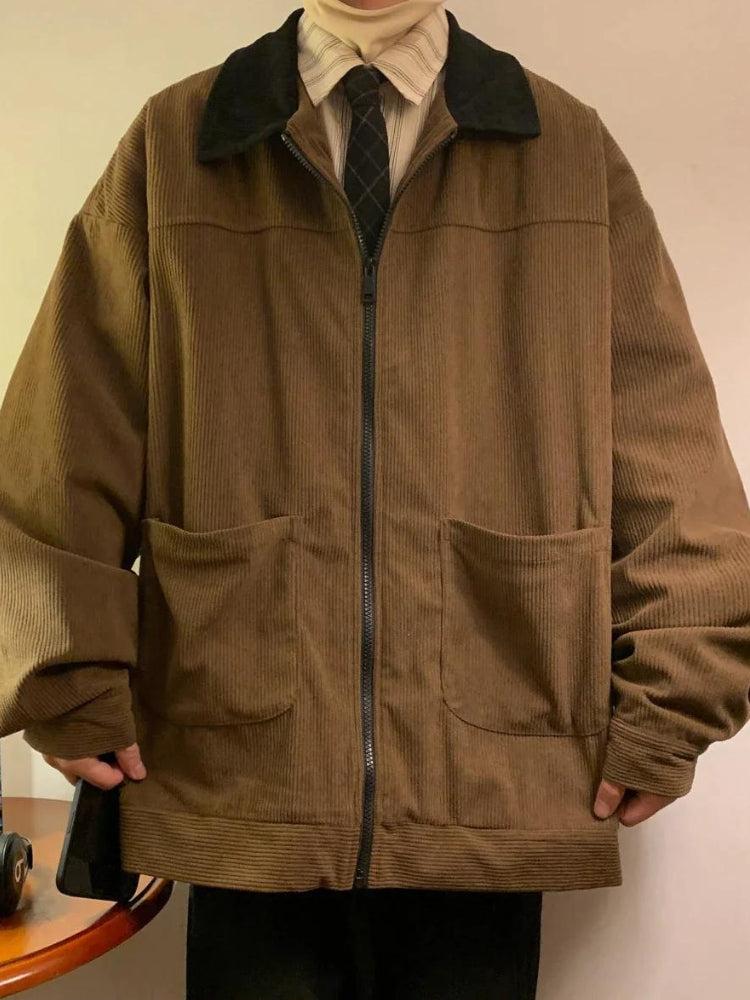 Contrast Zip Corduroy Jacket