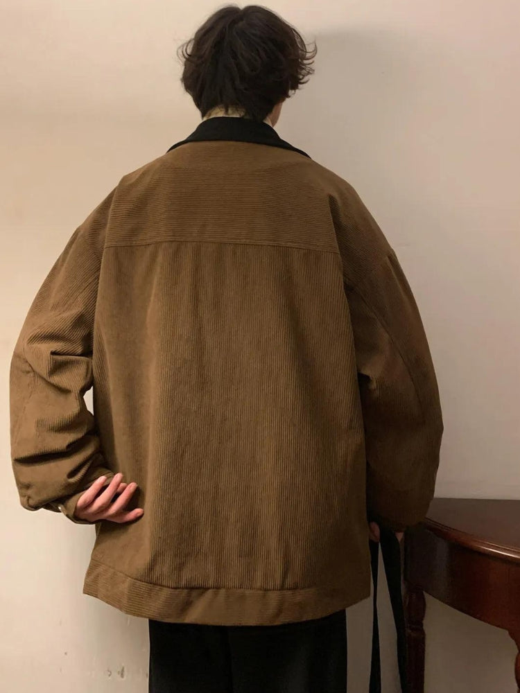 Contrast Zip Corduroy Jacket
