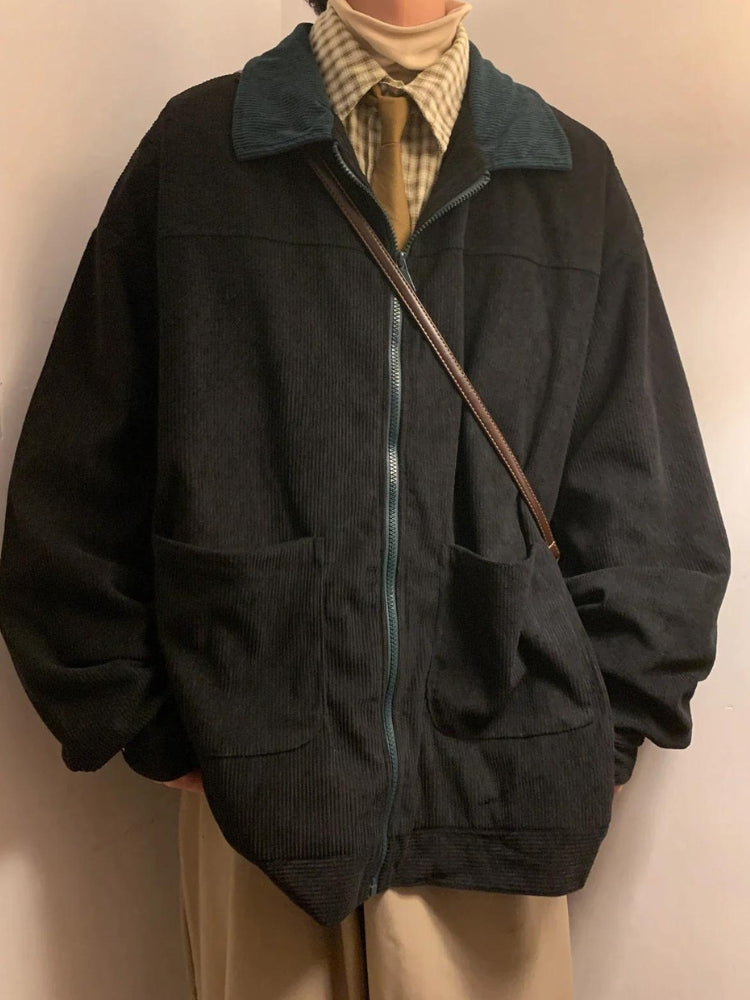 Contrast Zip Corduroy Jacket