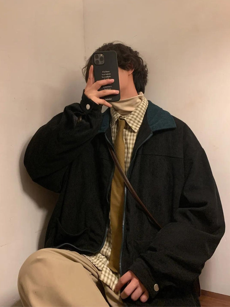 Contrast Zip Corduroy Jacket