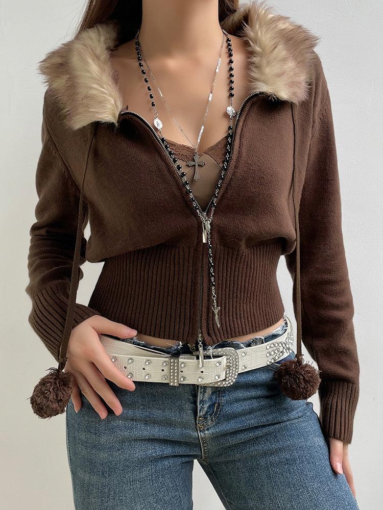 Cropped Fitted  Zip-Up Cardigan