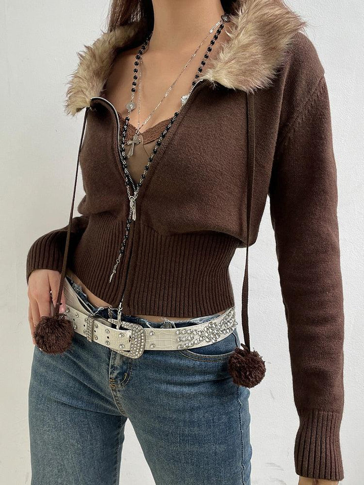 Cropped Fitted  Zip-Up Cardigan