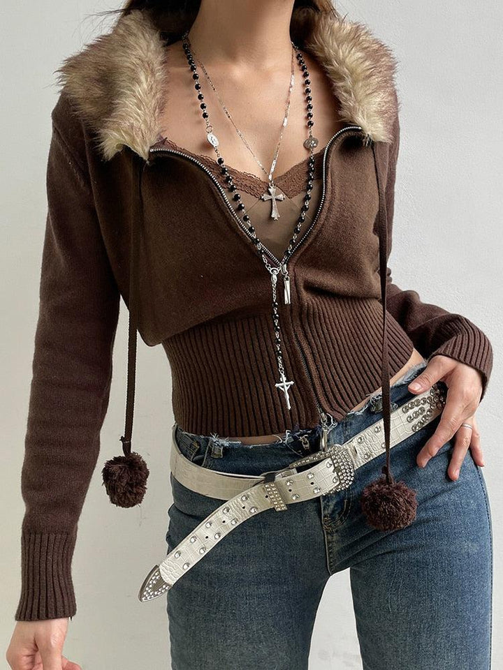 Cropped Fitted  Zip-Up Cardigan