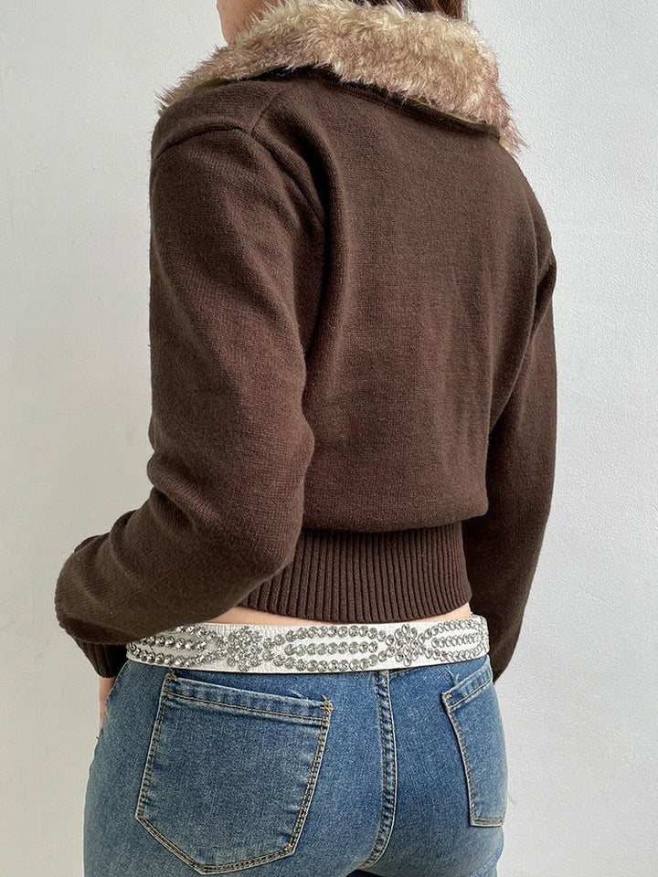 Cropped Fitted  Zip-Up Cardigan