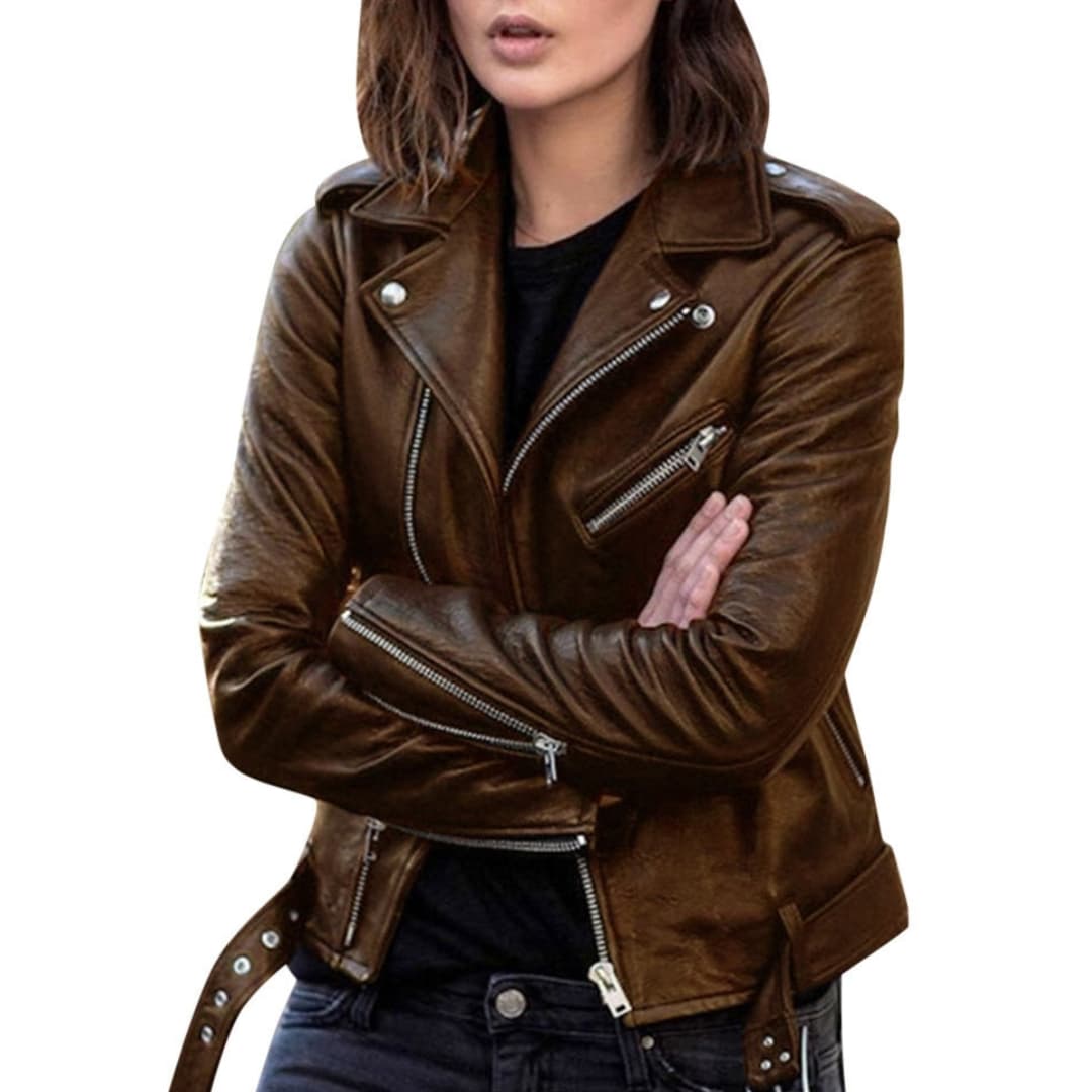 Classic Zippered Womens Moto Jacket