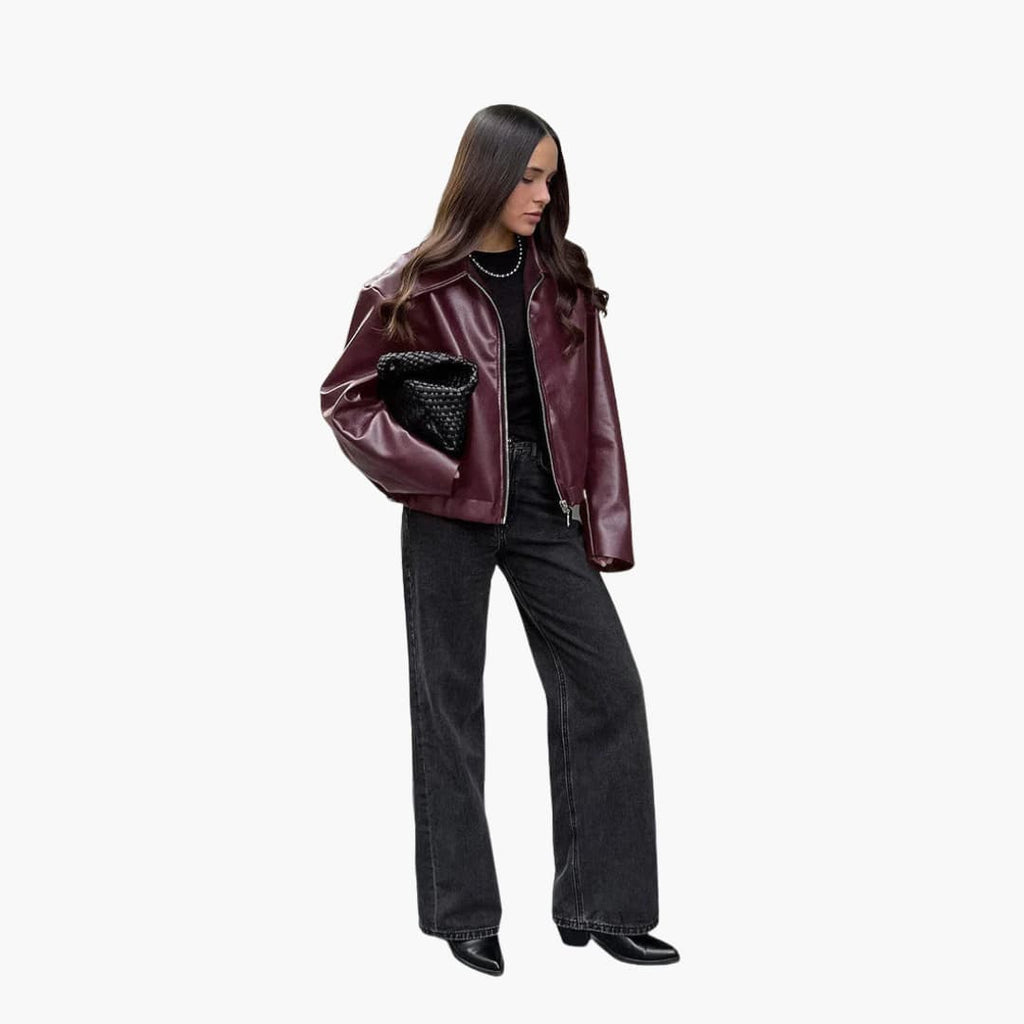 Front Zip Wide Collar Jacket