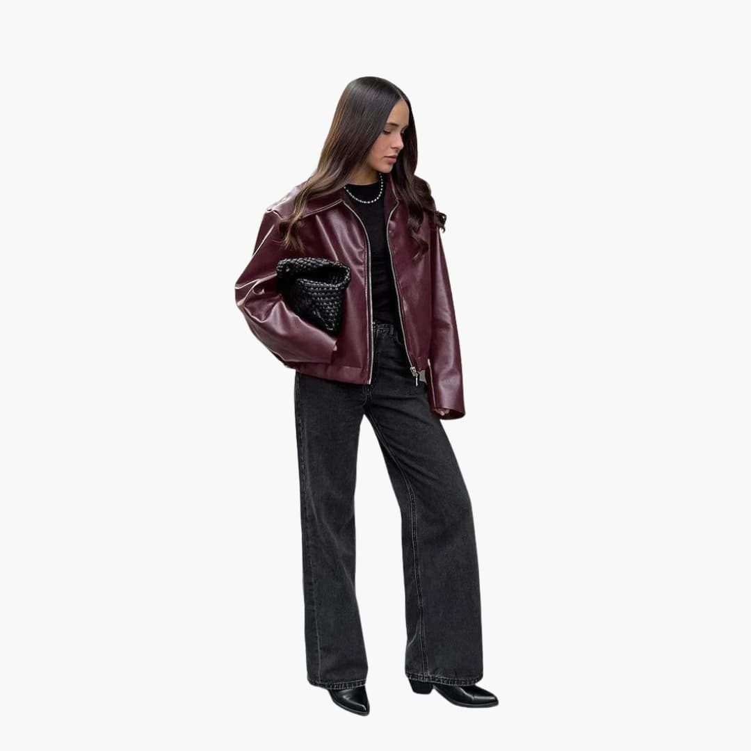 Front Zip Wide Collar Jacket