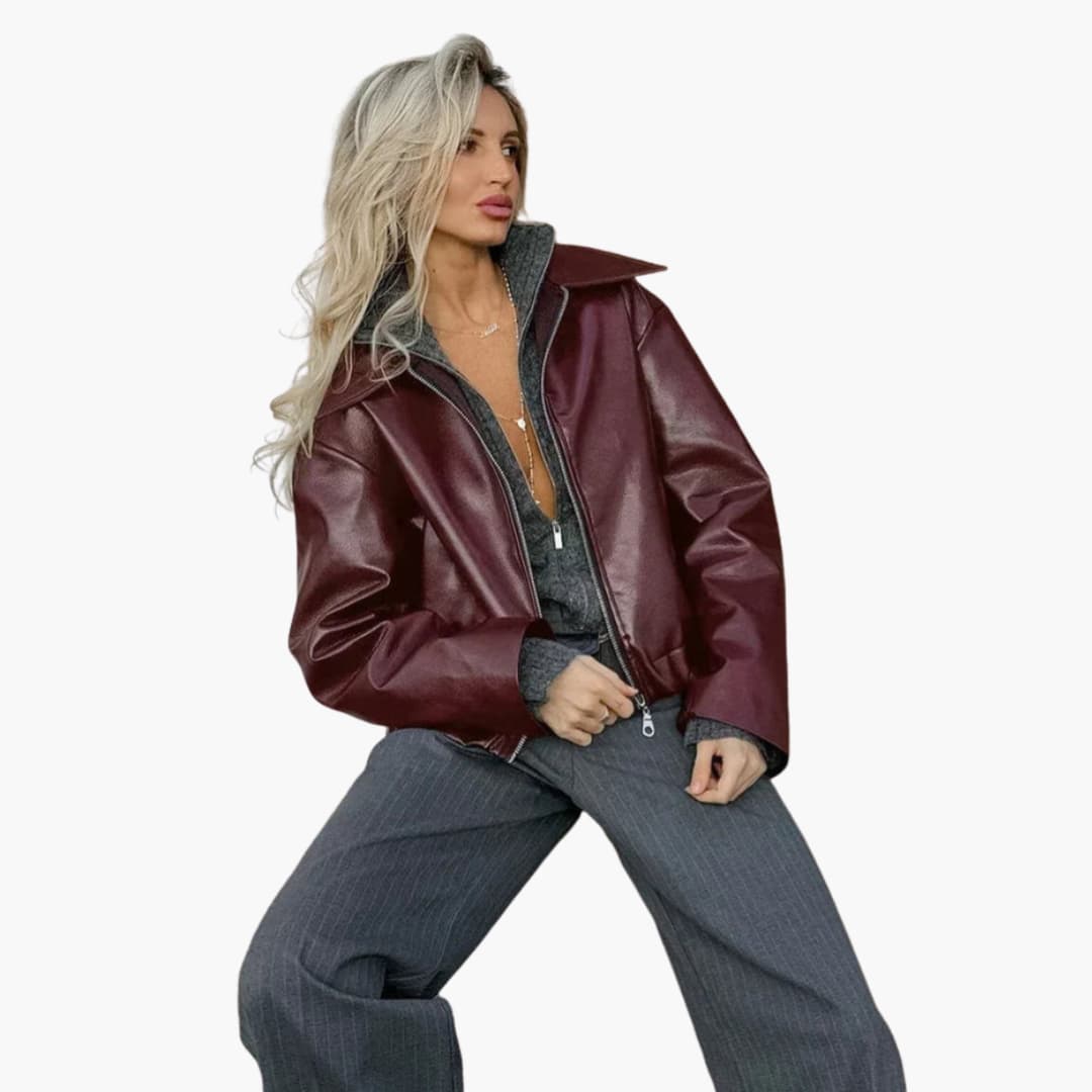 Front Zip Wide Collar Jacket