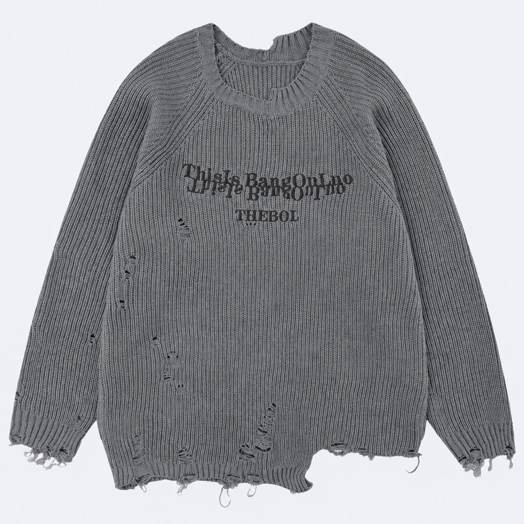 Distressed Crew Neck Knit Sweater