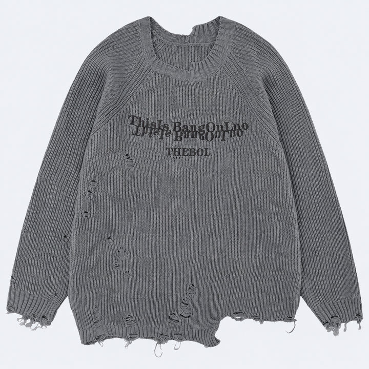 Distressed Crew Neck Knit Sweater