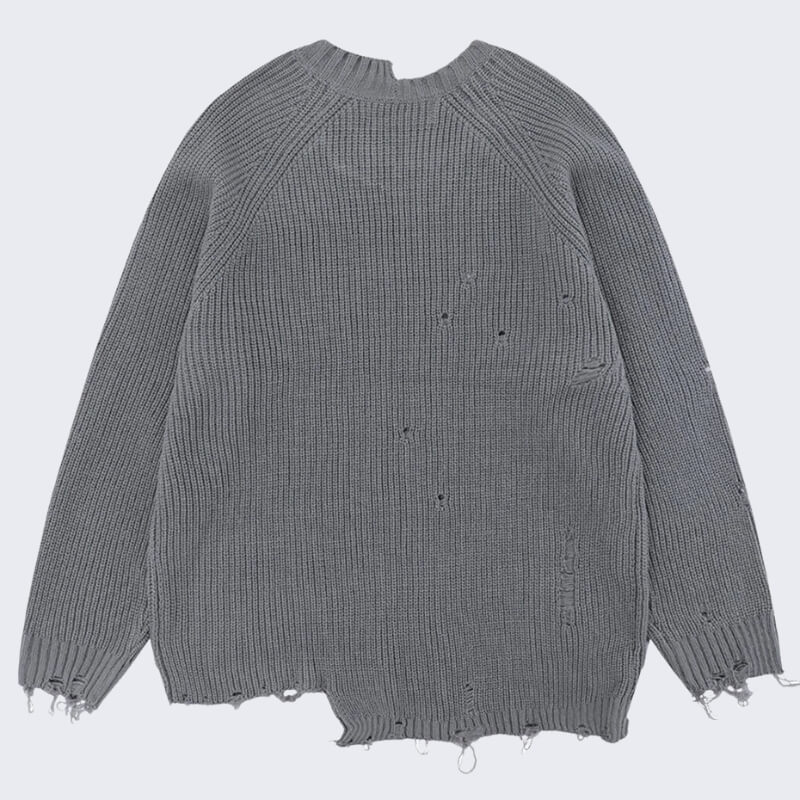 Distressed Crew Neck Knit Sweater