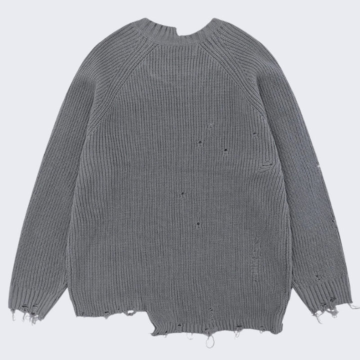 Distressed Crew Neck Knit Sweater