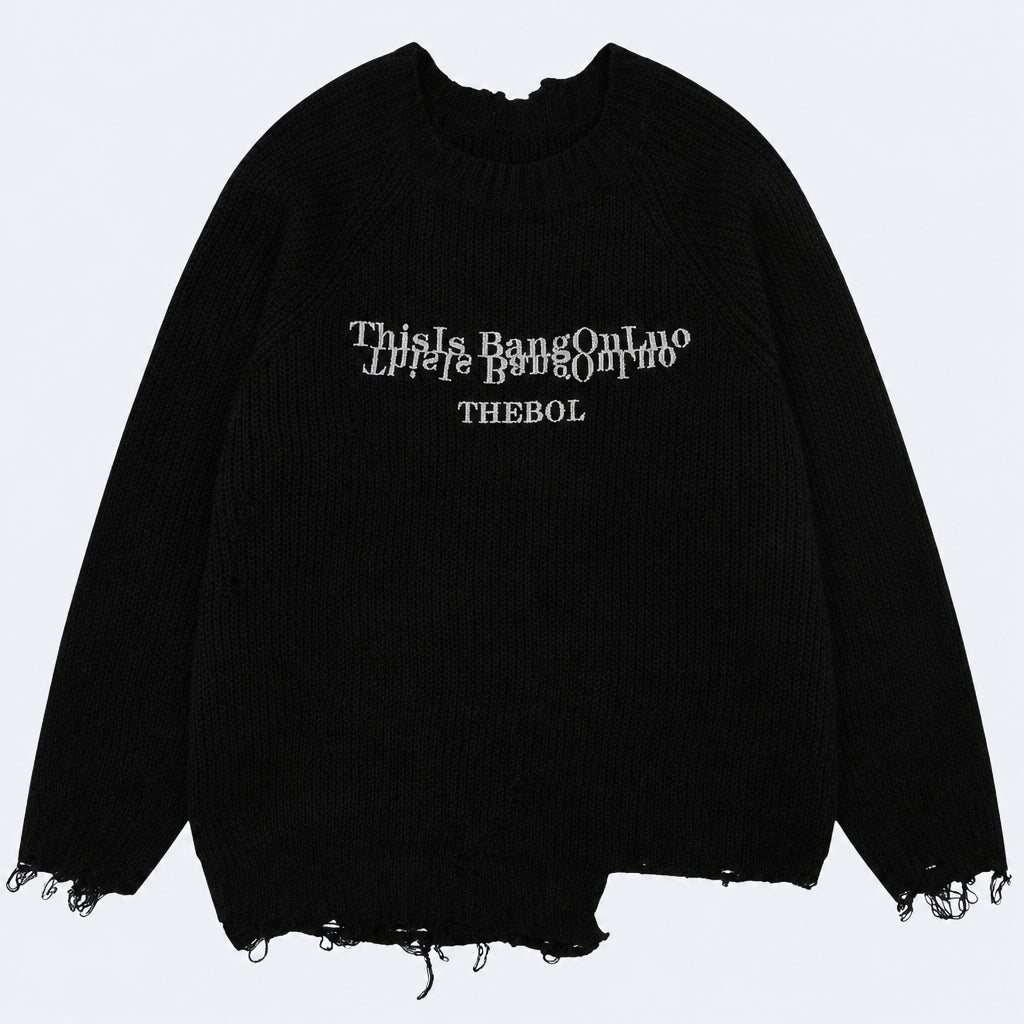 Distressed Crew Neck Knit Sweater