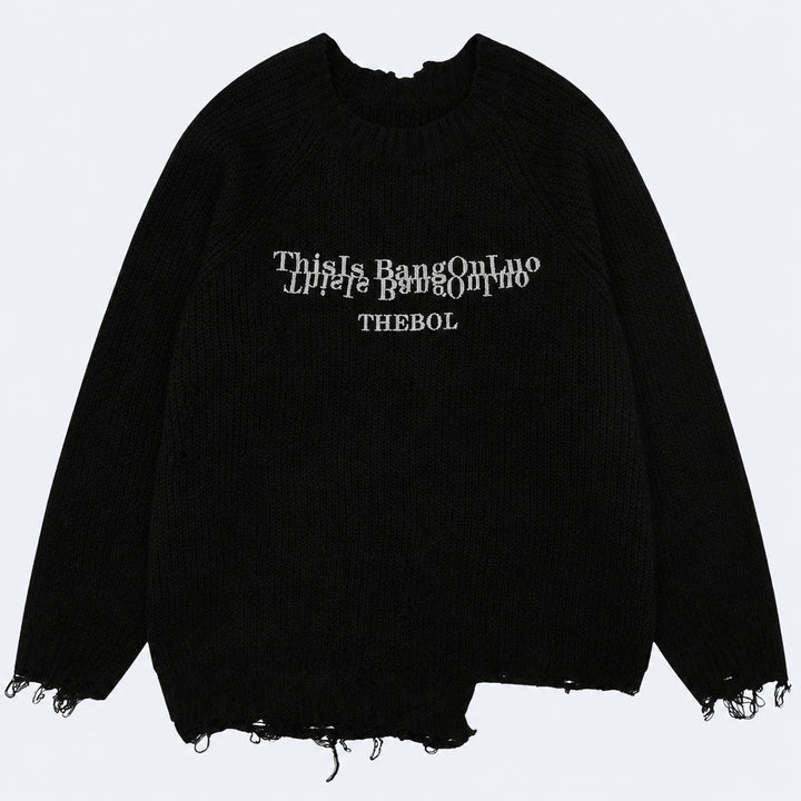 Distressed Crew Neck Knit Sweater