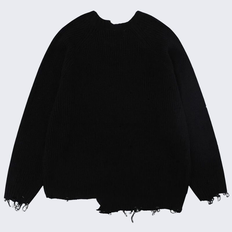 Distressed Crew Neck Knit Sweater